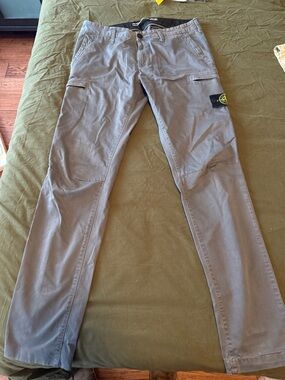 Authentic Stone Island Light Gray Cargo Trousers with Badge
